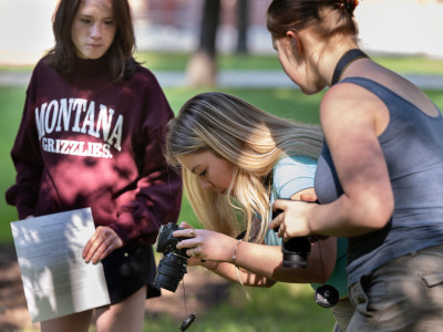 Students working outside in a class