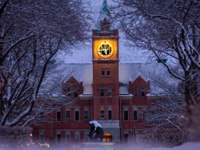 University Hall at dusk in winter
