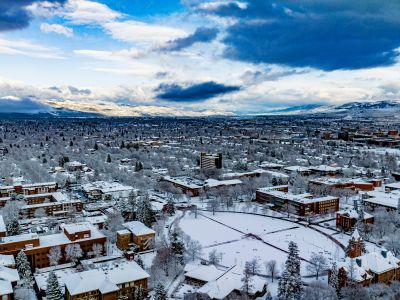 aerial view of campus and Missoula