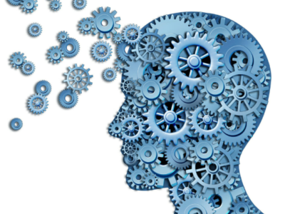 a bunch of cogs form the shape of a human head