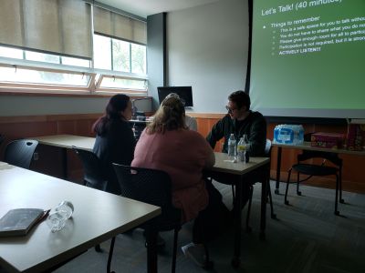 Small group engaging in conversation