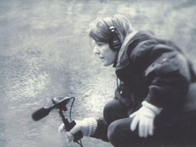 Hildegard Westerkamp taking a recording at Banf National Park in 1993