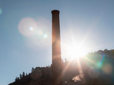 steam stack of CHP plant on campus