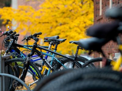 bikes lined up on bike rack
