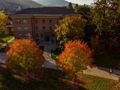 drone image of UM campus in fall