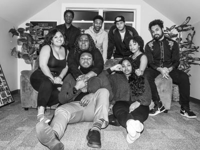 Black Student Union Members pose in a black and white group photo