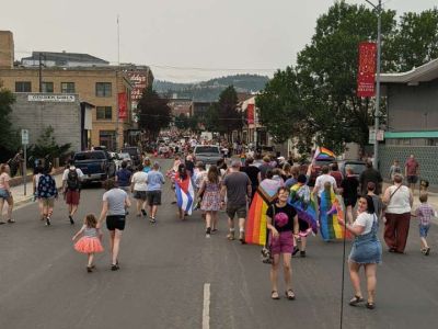 Students participate in a pride parade