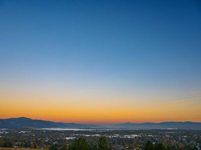 Drone image of Missoula and the University of Montana during a sunset