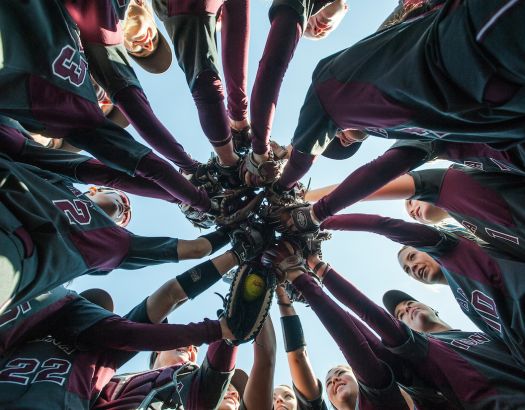 Softball team huddle