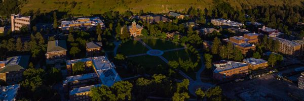 the oval, University Hall and more of the UM campus seen from above