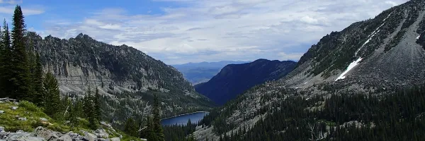 Mountain lake surrounded by rugged peaks 
