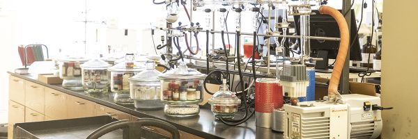 laboratory table loaded with equipment