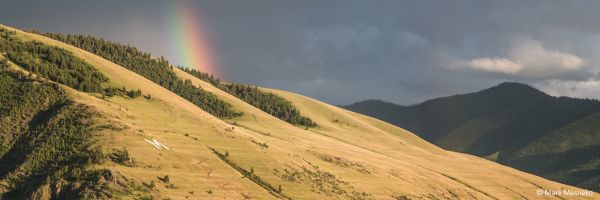 Mount Sentinel and the M trail with a rainbow behind the mountain