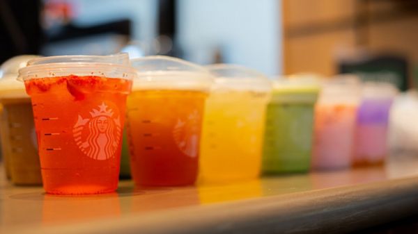 Starbucks drinks in line up