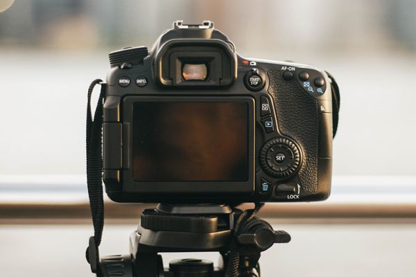 Back of camera on a tripod