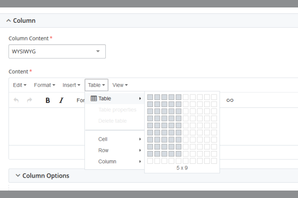 Screenshot of the table builder in Cascade