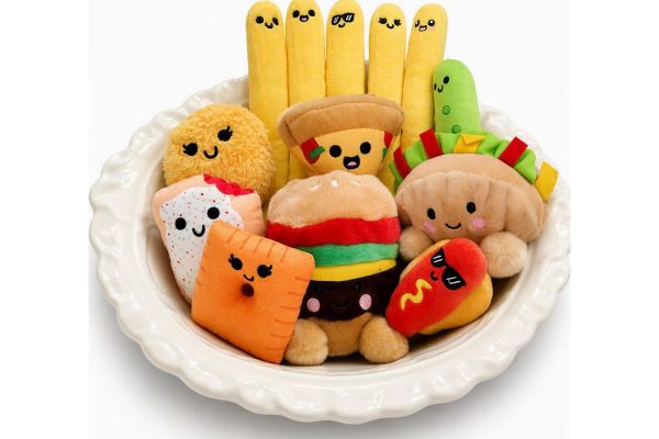 feeding kit logo showing stuffed animals shaped like different food items in a bowl