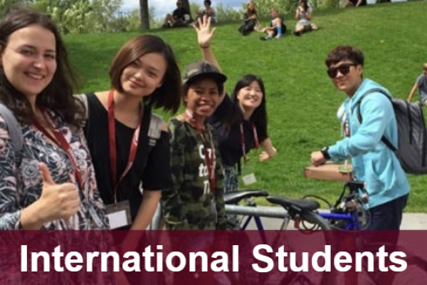 Images of students on a grassy lawn