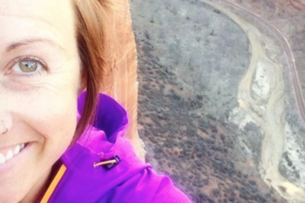 selfie of Jenny Sheets above a river
