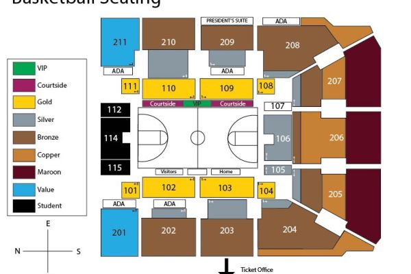 Dahlberg Arena at the Adams Center - Basketball Seating Map