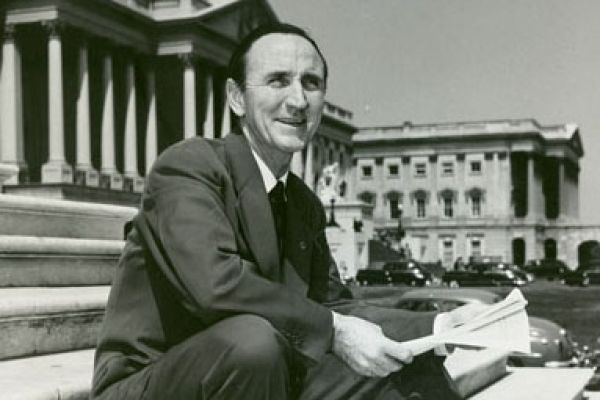 Mike Mansfield on the steps of the U.S. Capitol