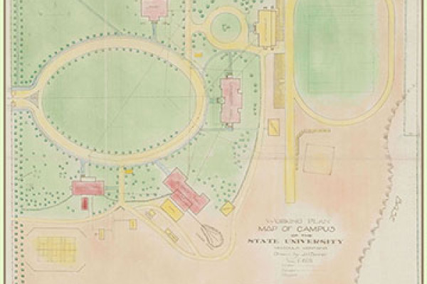 hand-drawn map of University of Montana campus