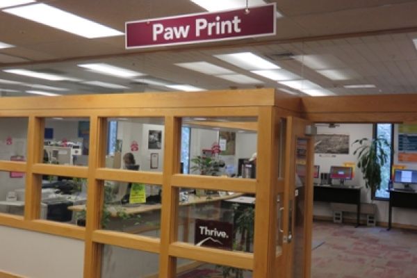 entrance to the paw print office in the library