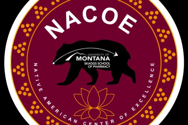 Native American center of Excellence logo of a grizzly bear that has a arrow of life within it