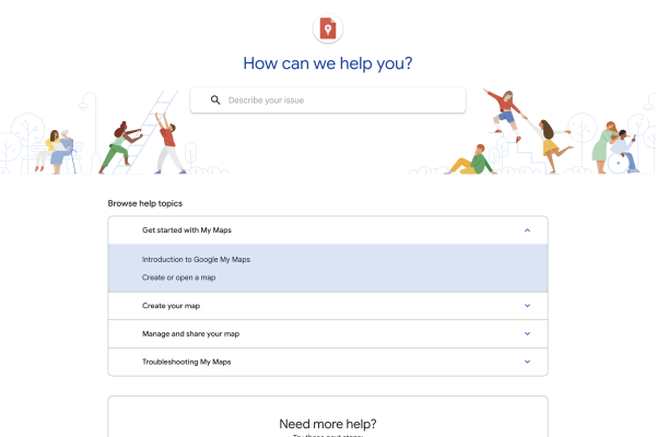 Screenshot of My Maps support page