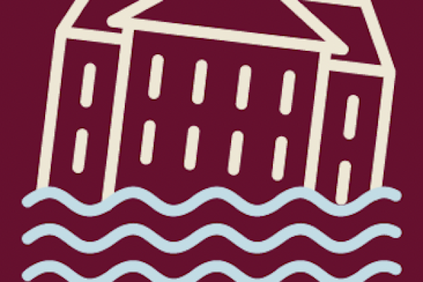 Icon of a building behind high water.