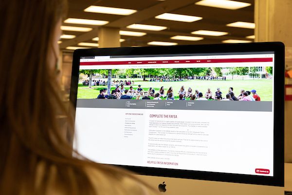 borrower student looking at computer screen