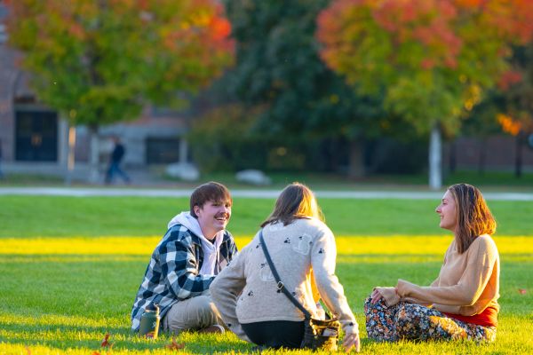 Students sitting on the grass talking
