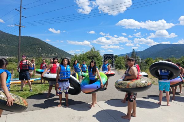 Group picture of staff and students all ready to float the Clark Fork.