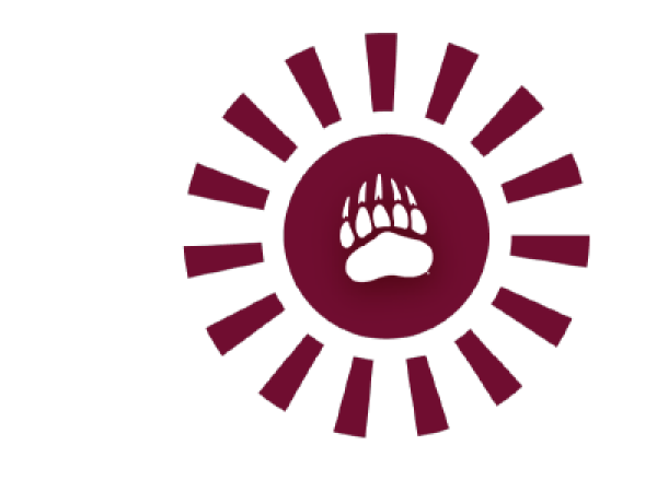 illustration of a maroon sun with a grizzly paw in the center