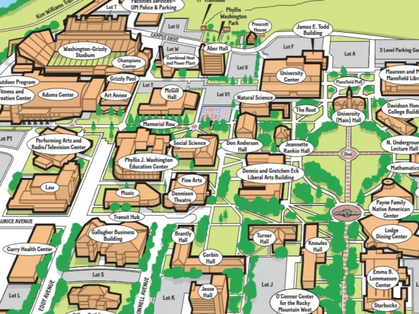 illustrated map of UM campus
