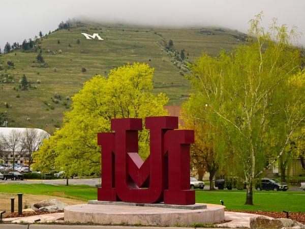 The UM sign with the M on Mount Sentinel in the background