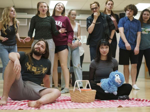UM students rehearse a scene from their production of "The Legend of Sleepy Hollow."