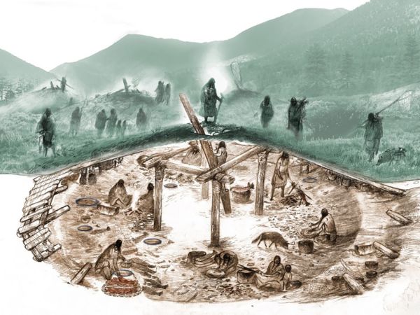 An illustration of a British Columbia pit house.