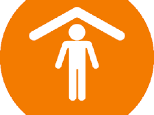 I love you guys foundation shelter - shows a person taking shelter under a roof