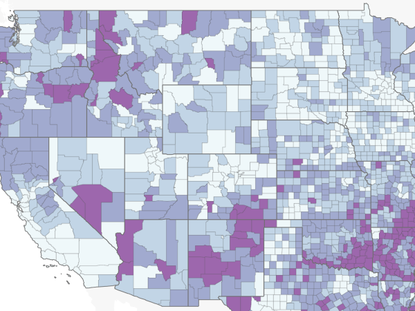 Closeup of U.S. disability map