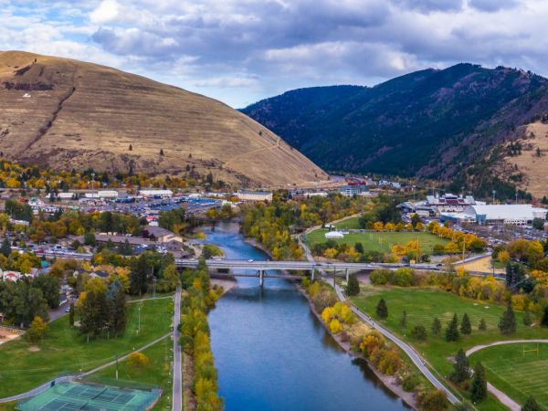 drone shot of clark fork river