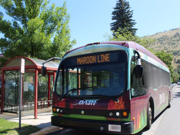 bus stopped at maroon line bus stop on wyoming