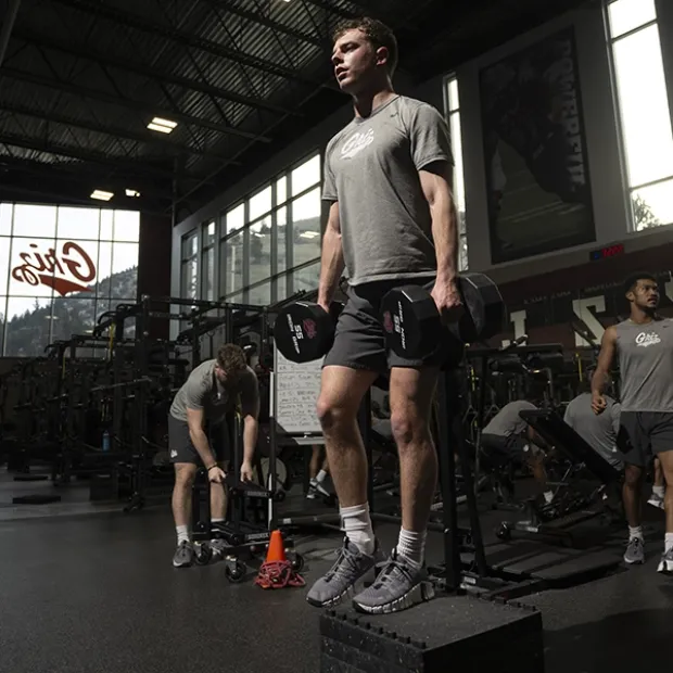 Student athletes work out in the Champions Center