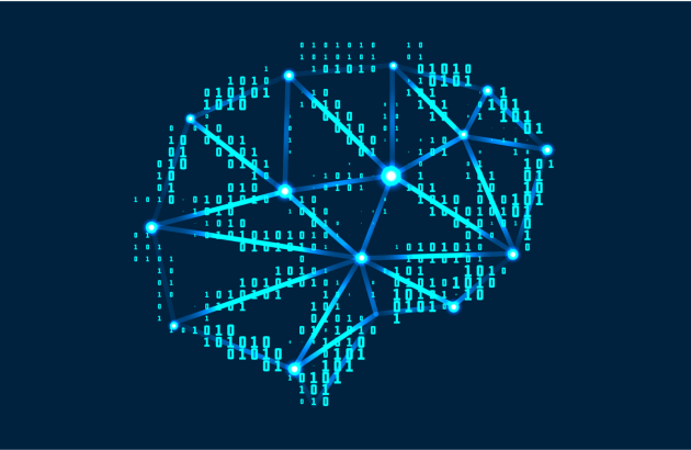 picture of brain with ones and zeros as data points