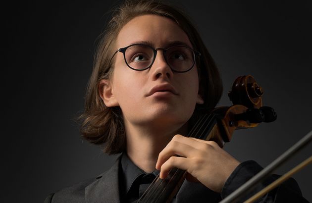 David Harmsworth, a UM rising senior and cello performance major, with his cello