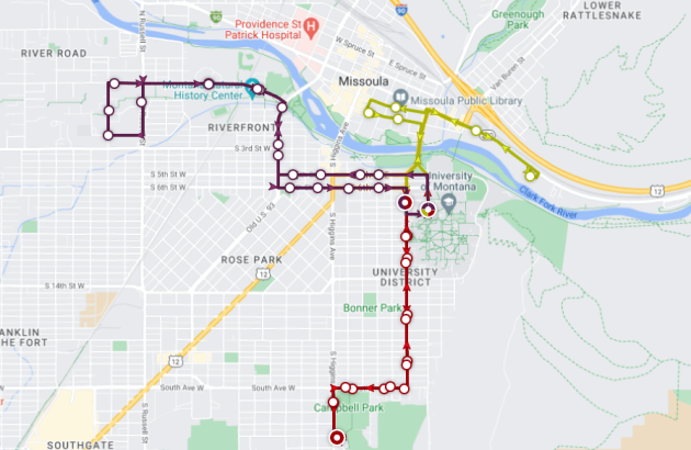 map of green, red, purple lines