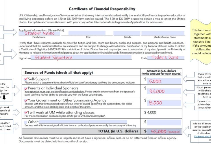 Explanatory text and example for the top portion of theCertificate of Financial Responsibility