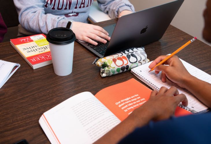 two students collaborating in a study session