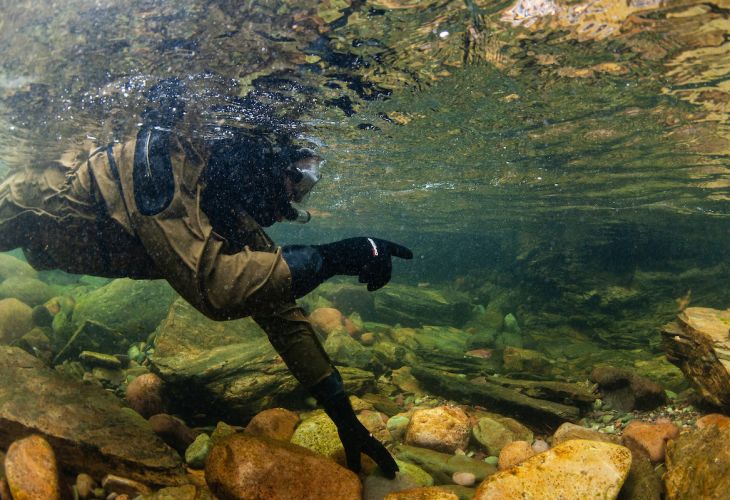UM student doing course work in a river