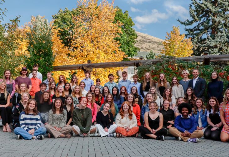 2023 DHC Incoming Student Scholarship Recipients on DHC Patio with President Bodnar, Dean Nichols, and Associate Dean Cordingley